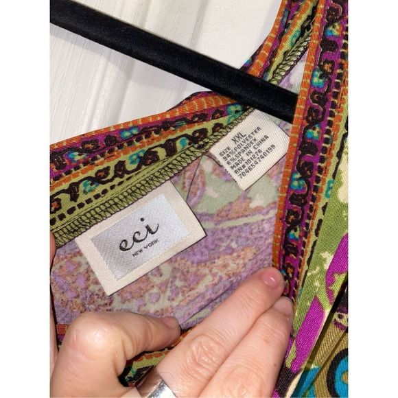 ECI New York Dress Floral Boho Multicolor V Neck Stretch Tie Size XXL (2XL) - Picture 6 of 10